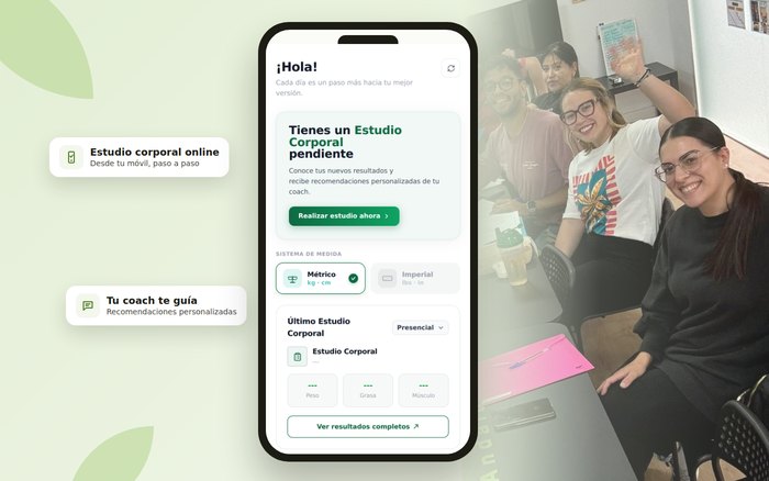 App de estudio corporal online del Nutriclub Nueva Andalucía en el móvil